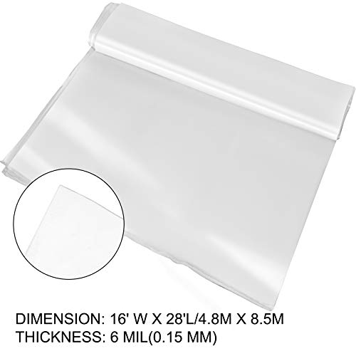 VEVOR Greenhouse Plastic Sheeting 16 x 28 ft, 6 Mil Thickness UV Resistant Clear Polyethylene Film, Hoop Green House Cover for Farms, Agriculture, Garden - size: 16 x 28 ft