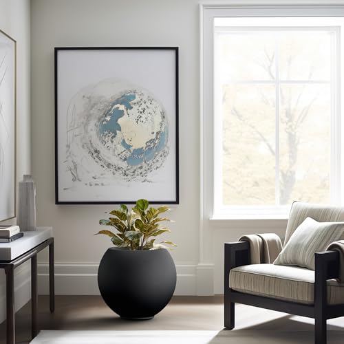 Kante Accent Round Sphere Black Concrete Planter 19.3" Dia, Outdoor - color: Black, size: 19.3"w x 16.5"h
