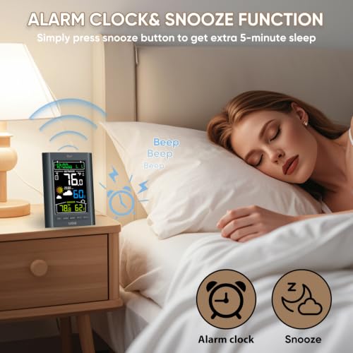 Weather Station Wireless Indoor Outdoor Thermometer, Inside Outside Temperature Humidity Monitor,with 330ft Range Sensor and Adjustable Backlight