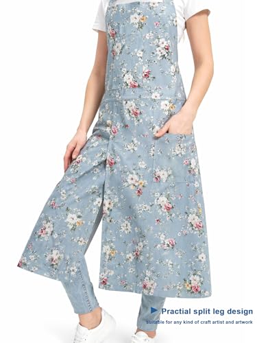 Molaxhome Split Pottery Apron with 3 Pockets Unisex with Adjustable Strap - color: Bluerose