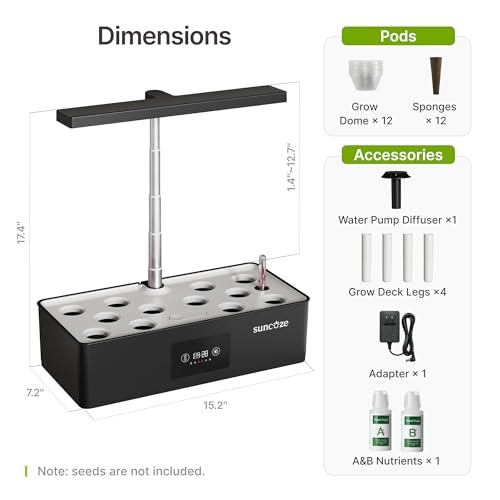 SUNCOZE Hydroponics Growing System Kit with 24W Dimmable LED Light, Black - color: Black