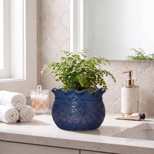 Ceramic Plant Pots, 6 Inch Planter with Drainage Hole, Retro Blue - color: Retro Blue, size: 6 Inch