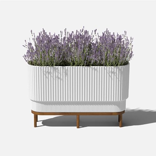Veradek Demi Series Raised Long Planter - Wide Planter with Stand - color: White/Brown, size: 30 inch