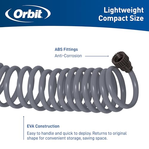 Orbit 26382 Coil Garden Hose, 25 Feet, with 8-Pattern Hose Nozzle (Gray) (Pack of 2) - color: Gray, size: 25 ft (Pack of 2)