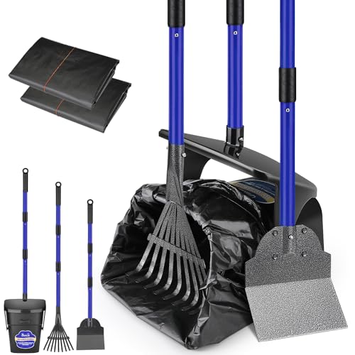 SlowTon Dog Pooper Scooper, 37.4" Long Handle Poop Scoop for Large Dogs - color: Blue, size: X-Large 6L Bin+20 Waste Bag