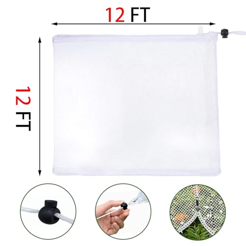 12'x12' Large Fruit Tree Netting with Zipper - Protects Fruit from Squirrels, Birds & Pests, Heavy-Duty Tree Covers for Fruit Trees (White)