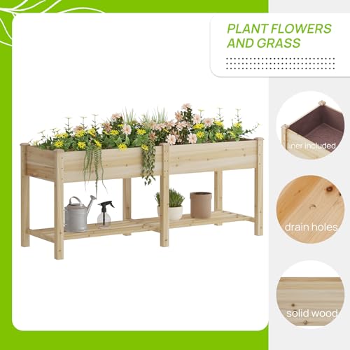 Wood Raised Garden Bed Outdoor Planter Box Herb Planter Garden Bed With Leg - color: Natural, size: Large