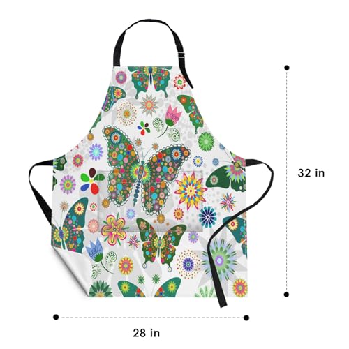 Britimes Butterfly Apron Floral Colorful Butterflies Flowers Aprons Kitchen Cooking Gardening for Women With Pockets - color: Cute Aprons 3