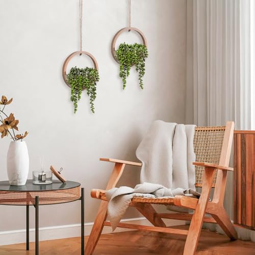 2 Pack Fake Plants Artificial Wall Hanging Succulents Plant - color: Wood Color, size: 2 Pcs