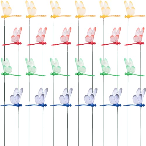 VGOODALL 24 PCS Dragonfly Garden Stakes, Plastic Garden Decorations - style: Luminous Dragonflies