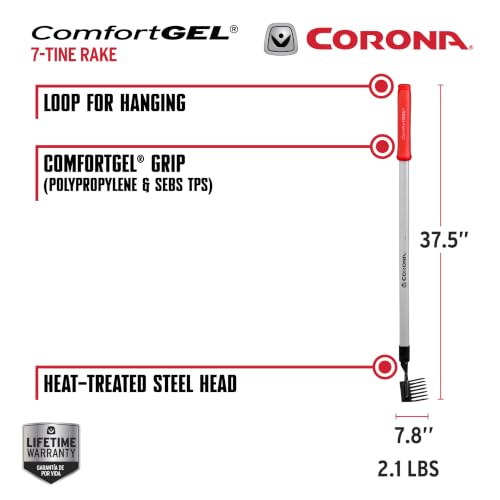 Corona Tools GT 3234 Reach 7-Tine Extended Rake, Silver,RED,Black