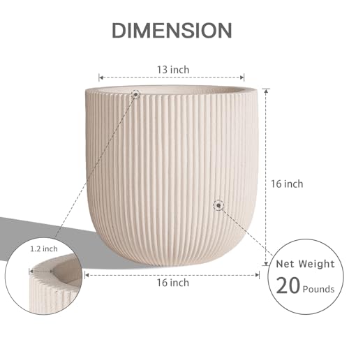 16" Pillar Fluted Planter - Handmade Fiberglass Composite - color: Off White, size: Pillar