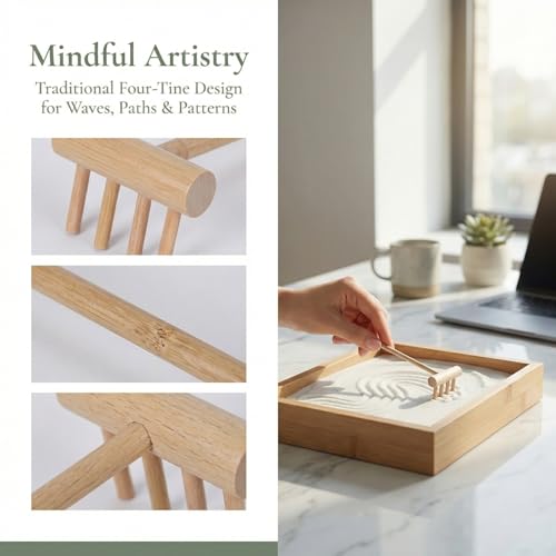 Garneck 64Pcs Mini Zen Garden Rakes Bamboo Sand Rake Set for Desktop Trays - size: 14X3.5CM