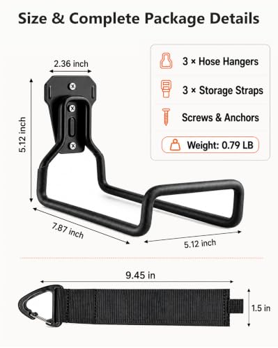Hose Hanger Wall Mount, Garden Hose Holder Heavy Duty Metal Hose Hanger for Water Hose Storage, Rust-Resistant Outdoor Organizer for Garden, Garage, Yard & Fence, Includes Storage Strap, 1 Pack - size: 1‑Pack