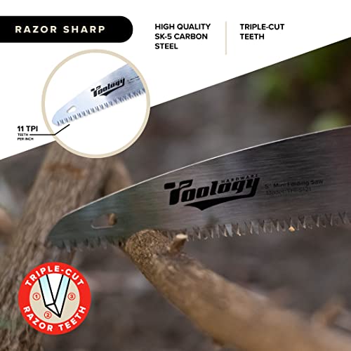 5" Folding Hand Pruning Saw for Gardening, Camping, Wood/Tree Cutting, Made with Heavy Duty SK-5 Steel (Black) - color: Black
