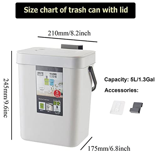 Small Trash Can with Lid Mini Kitchen Hanging Trash Can Tightly Sealed Odor Free, Small Countertop Compost Bin for Scraps from Daily Cooking, Mountable Trash Bin for Kitchen Counter, 5L/1.3 White - color: white