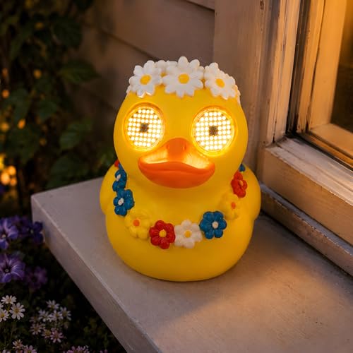 Solar Duck Garden Statue,Outdoor Duck Decor with Solar Moving Led Eyes