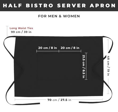 Chef Works Unisex Half Bistro Server Apron - color: Black, 1 Pack