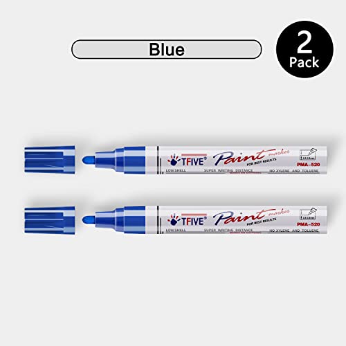 TFIVE Blue Permanent Markers Paint Pens, 2 Pack Oil Based Paint Markers - color: Blue