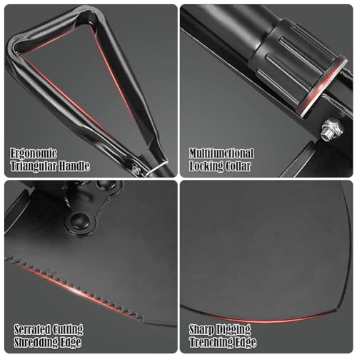 Black Folding Camping Shovel, 24" High Carbon Steel Tool - color: Black, size: 24'' Large