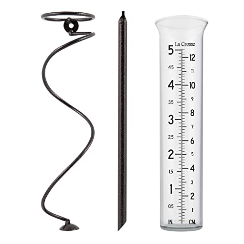 La Crosse 704-08967-INT Original Handcrafted Colombian Metal Finish Spiral Rain Gauge with 5-inch Capacity Glass Rain Garden Tube - color: Bronze