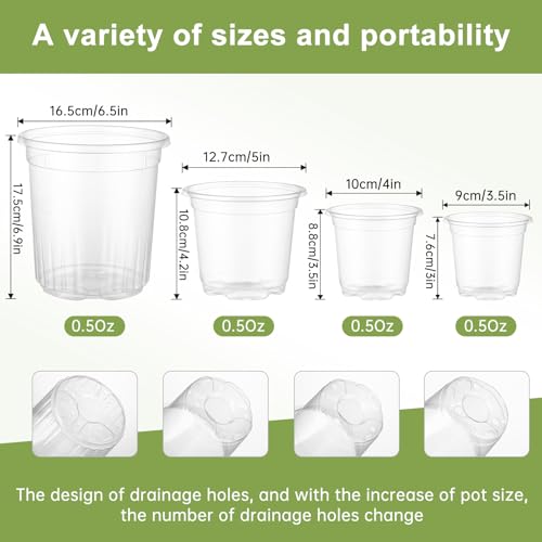 36 Pcs 6/5/4/3.5 In Clear Nursery Plant Pots with Drainage Holes, 20 Labels - size: 3.5/4/5/6.5 in-36p