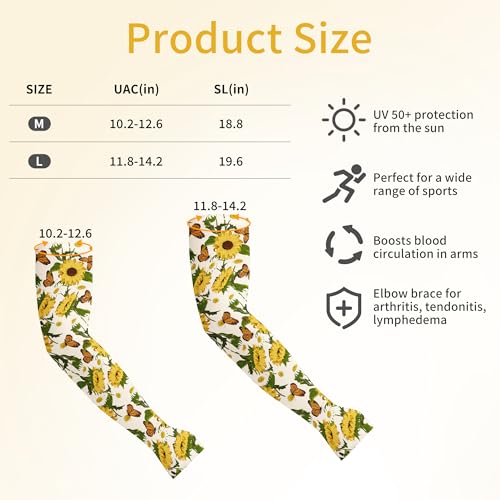 FISHEAL Sun Protection Gardening Sleeves - Women Men UV UPF 50+ Cooling Arm Sleeves with Thumbholes Farming Fishing Outdoors - color: Sunflower, size: Large