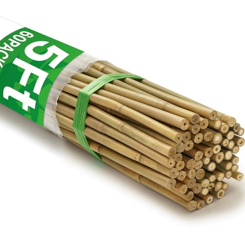 60Pcs Bamboo Stakes for Plant 4.8 ft(57.5 inch), Garden Bamboo Plant Stakes for Plants Support, Climbing Plants, Tomatoes, Sunflowers, Beans, Potted Plants, Trees - size: 4.8 ft-60 Pcs