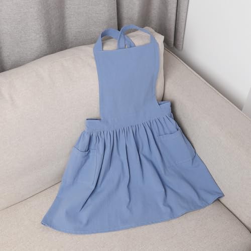 Kids Pinafore Apron, Cross Back Apron, Japanese Style Bib Aprons Home Clothes - color: Blue, size: 60 x 122 cm