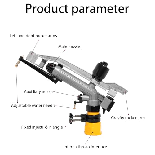 360° Rain Gun Sprinkler, 1-1/2" FNPT Full Circle Impact Sprinkler with 4 Interchangeable Nozzles, 17-29m Range for Farm Agricultural Irrigation, Lawns & Garden Watering