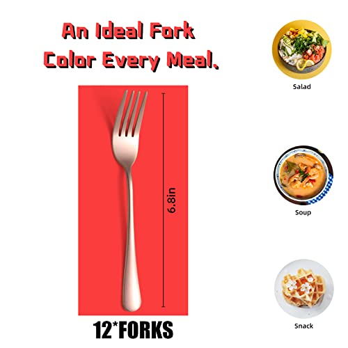 Rose Gold Fork Set of 12 Pieces, 6.8 inch Silverware forks, Stainless Steel Small Dinner forks, Kitchen Utensils for Home, Kitchen or Restaurant, Dishwasher Safe - size: Rose Gold Fork