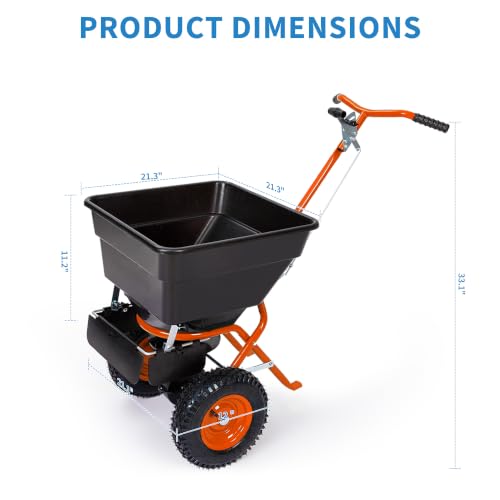 Push Broadcast Spreader, 100lb Large Capacity, 12ft Broadcast Width - color: Orange+100LBS