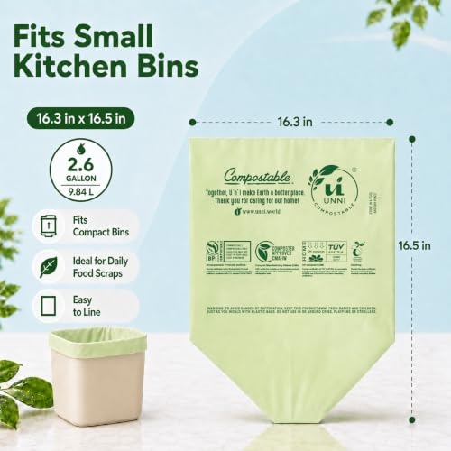 UNNI 2.6 Gallon Compostable Bags, 600 Count, 10 Liter, Extra Thick 0.71 Mil - size: 600 Count (Pack of 1), style: 2.6 Gallon