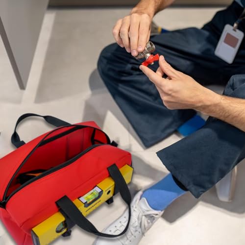 MELOTOUGH Canvas Tool Bags 14 Inch Tool Tote Bag with Zipper Heavy Duty Portable Tool Bag Organizer for Electrician,Technician,Mechanic(Black&Red) - color: B-Black & Red