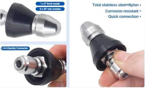 2 Sets Pressure Cleaning Machine - Sewer Nozzle Set, Front & Rear Nozzles, Stainless Steel 1/4" Quick Connector, 5000 PSI - color: back1/4-2