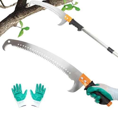 7.7 FT Manual stainless steel Lightweight pole trimmer saw, Long Extension trimmer saw With blade-shaped tree pruning for Yard Garden and Patios Trees Branches Cutting - size: 7.7 FT
