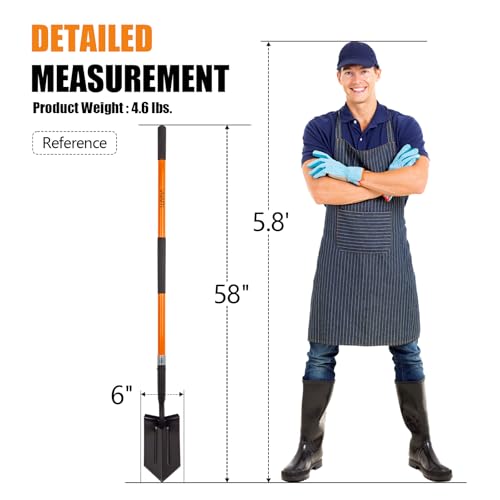 VNIMTI Trench Shovel Heavy Duty, 6-Inch Trenching Shovel with Fiberglass Handle, 58 Inches