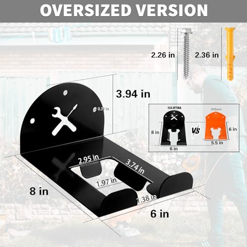 Upgraded Trimmer Rack Wall Mount - 8" Heavy Duty Weed Eater Hanger for Garage Wall, Garden Power Tool Holder Organizer Hooks for Grass Trimmer, Hedge Trimmer, Leaf Blower and Chainsaw, Black, 2 Pack - color: Black-2Pack