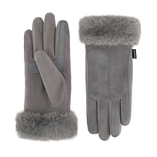 isotoner Women's Water Repellent Touchscreen Stretch Mya Faux Fur Cuff Gloves - color: Ash, size: Large-X-Large