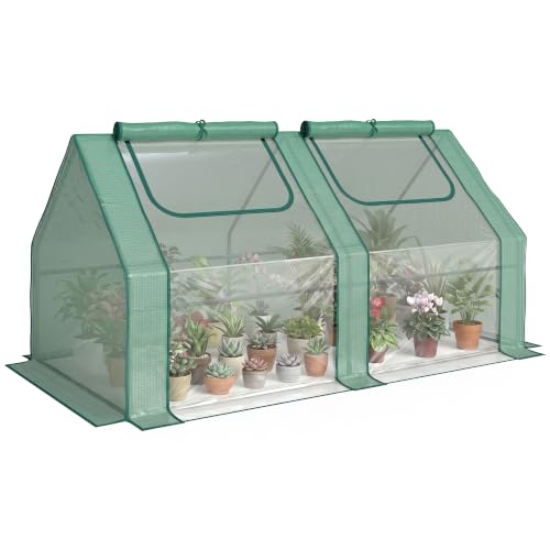 Outsunny 6' x 3' x 3' Portable Greenhouse with 2 PE/Plastic Covers Green - color: Green, size: 6' x 3' x 3'