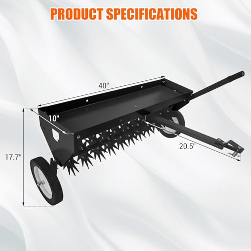 Garvee 40" Tow-Behind Lawn Aerator – Heavy-Duty Core Aeration Tool with Universal Hitch, Adjustable Handle, Transport Wheels, Compatible with Tractors for Garden, Farm & Lawn Care