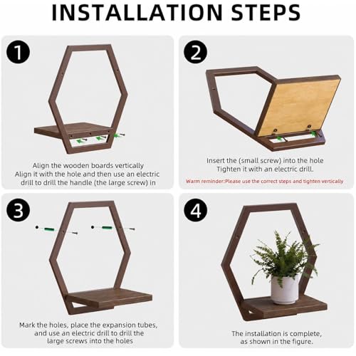 2 Pack Hexagon Wall Plant Stands, 9 Inch Walnut Wood Shelf Coffee - color: 2 Pack Coffee-a