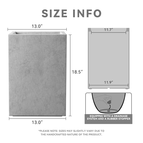 Kante Large Tall Square Pale Gray Concrete Planter 19" H, Outdoor - color: Natural Concrete, size: 18.5" H
