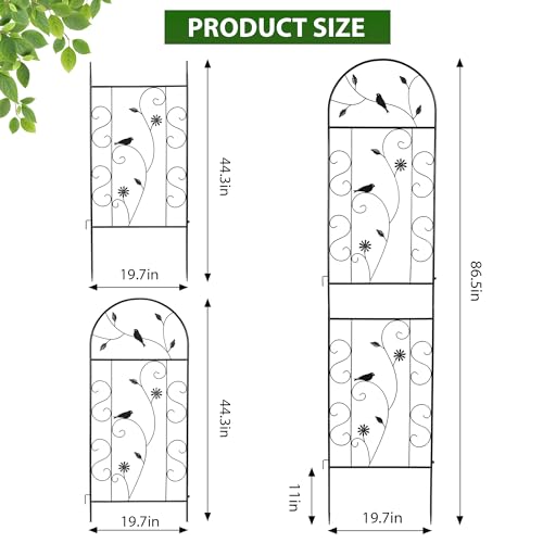 4 Pack 86.5" x 19.7" Metal Garden Trellis for Climbing Plants, Black - color: 4 Pack - Arched - 86.5" x 19.7"-Black