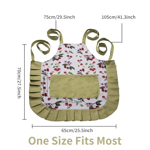 Retro Floral Apron for Women With Pockets for Cooking & Gifting - color: Berry