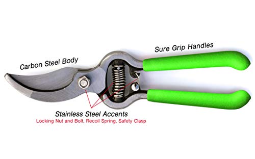 GARDEN GURU Classic Bypass Pruning Shears Clippers – Heavy Duty Forged Steel Garden Pruners – Safety Lock – Non Slip Comfort Grips – Cuts up to 1” Diameter – Professional Bypass Pruners for Gardening - size: 1 Pack, style: Bypass Pruner