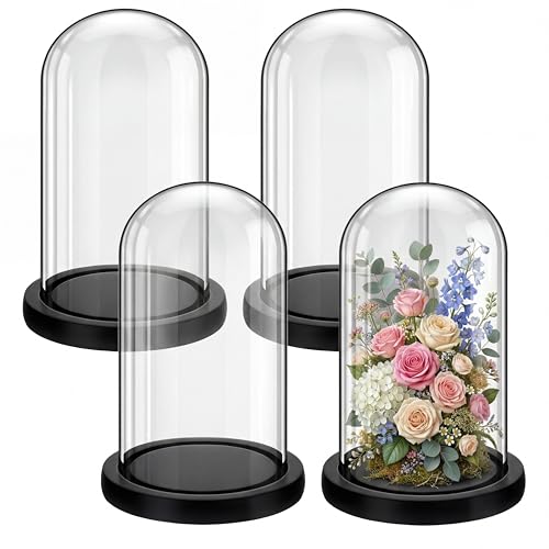 Suclain 4Pc Glass Dome Cloche with Wood Base, Black, 6.7" X 3.8" - color: Black, size: 6.7" X 3.8"