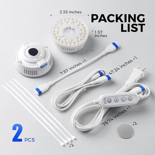 Barrina OG09 Puck Grow Light, 18W(2 x 9W), 5000K, Timer, 2 Packs, White - color: 5000K-White Cover, size: 2 Packs with Timer