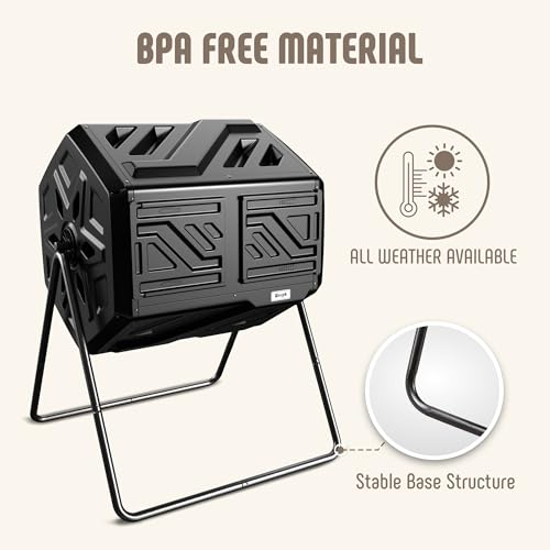 Werph 43 Gal Dual Chamber Compost Bin Tumbler for Backyard Garden, Black - color: Black