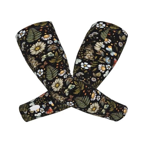 Bulldog Cooling Arm Sleeves Sunscreen Arm Cover With Thumb Hole - color: Forest Fern Flower